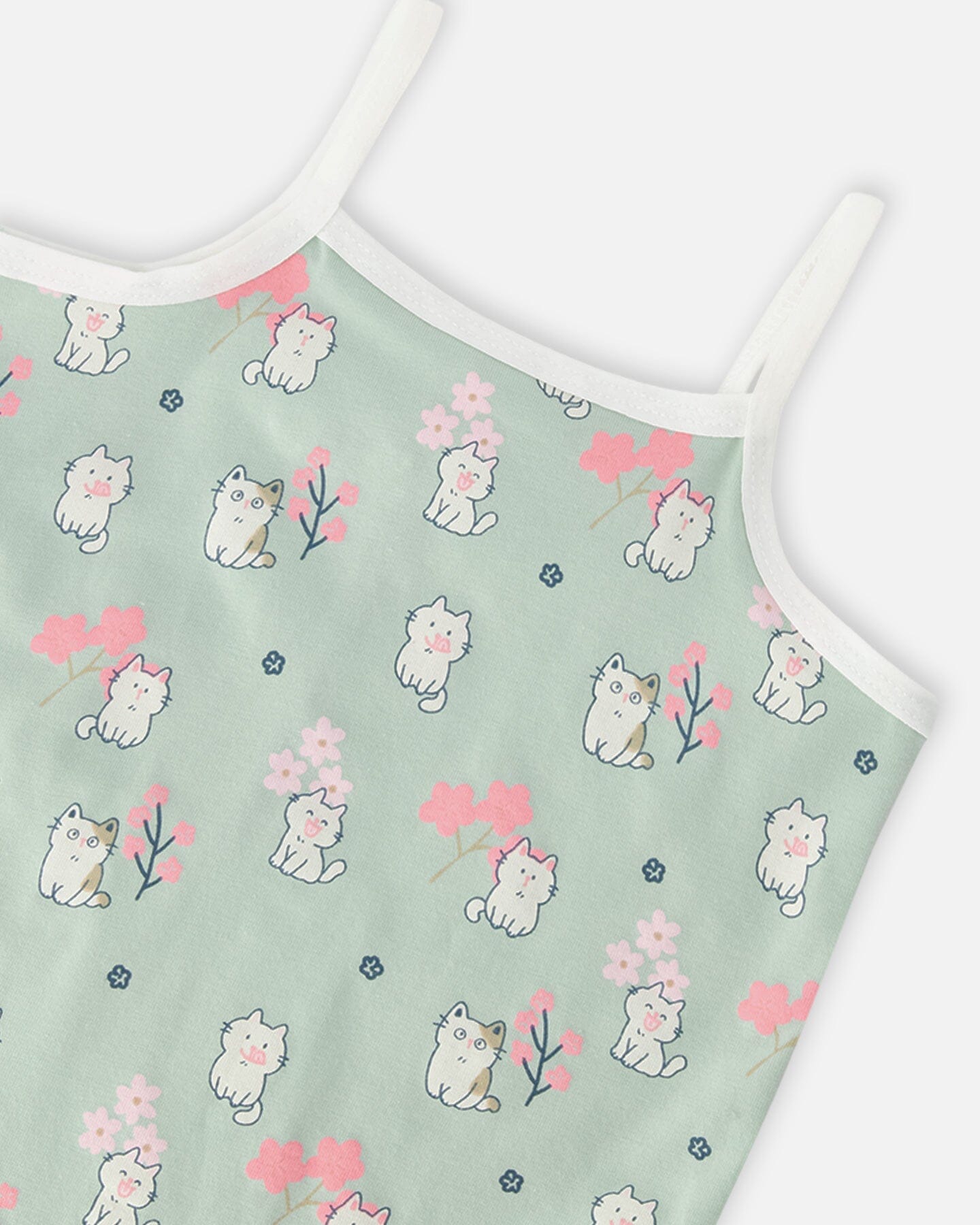 Organic Cotton Tank Underwear Green Kitten Print-2