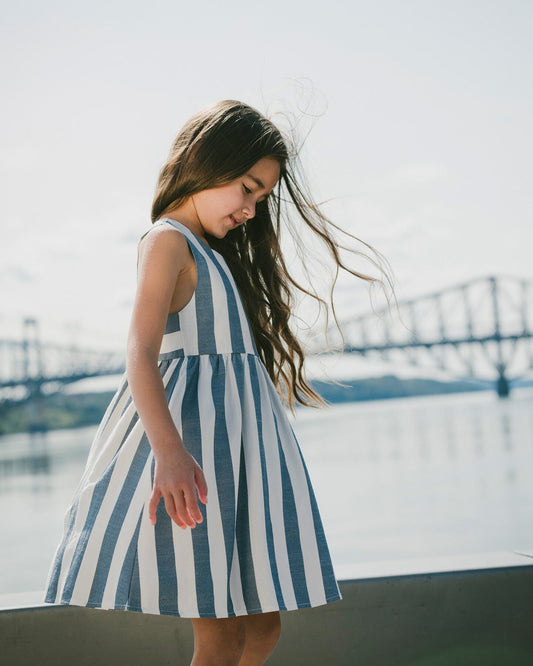 Sleeveless Dress White And Blue Stripes-1