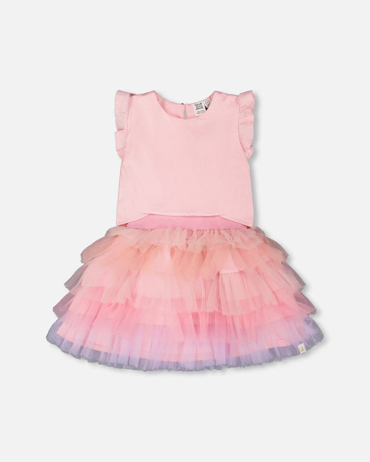 Bi-Material Dress Pale Pink-0