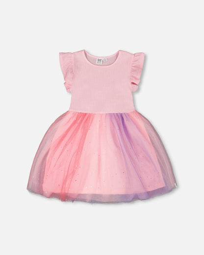 Bi-Material Mesh Dress Pale Pink-0