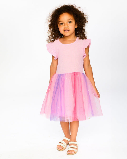 Bi-Material Mesh Dress Pale Pink-1