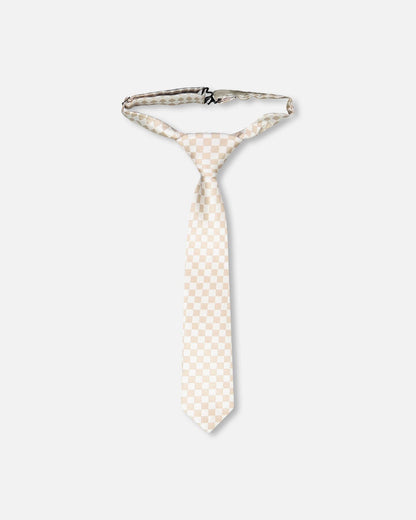 Neck Tie White And Sand Check-0