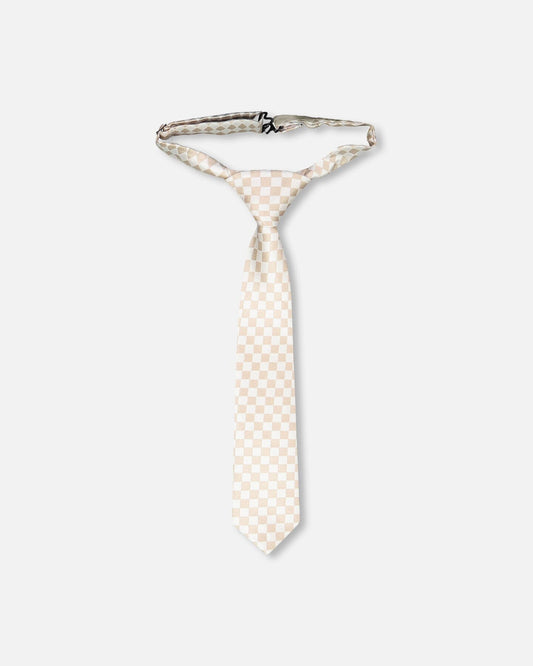 Neck Tie White And Sand Check-0