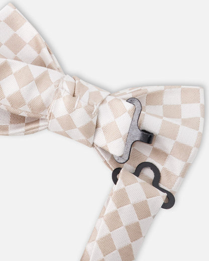 Bow Tie White And Sand Check-2