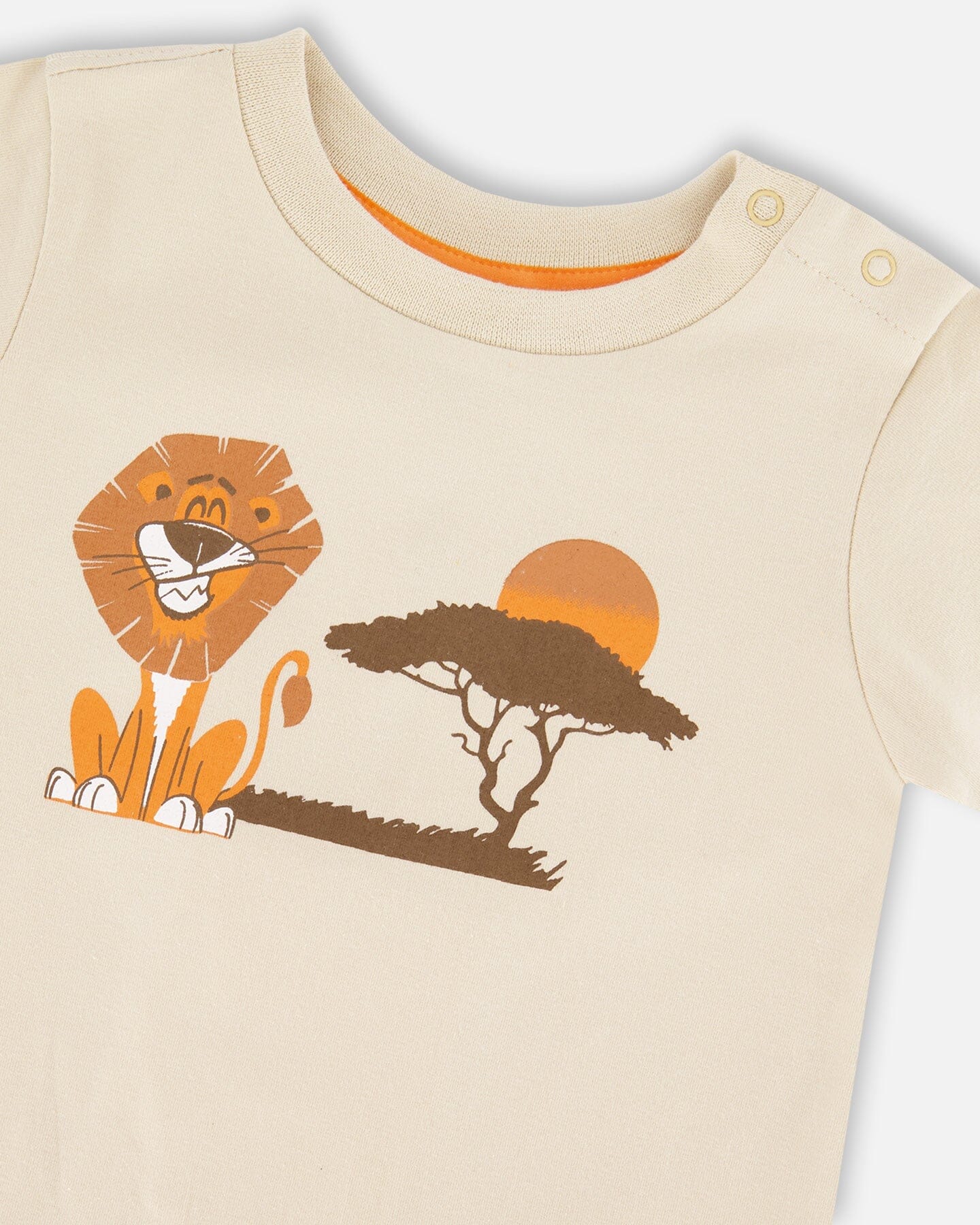 Organic Cotton T-Shirt And Short Set Beige And Orange-2