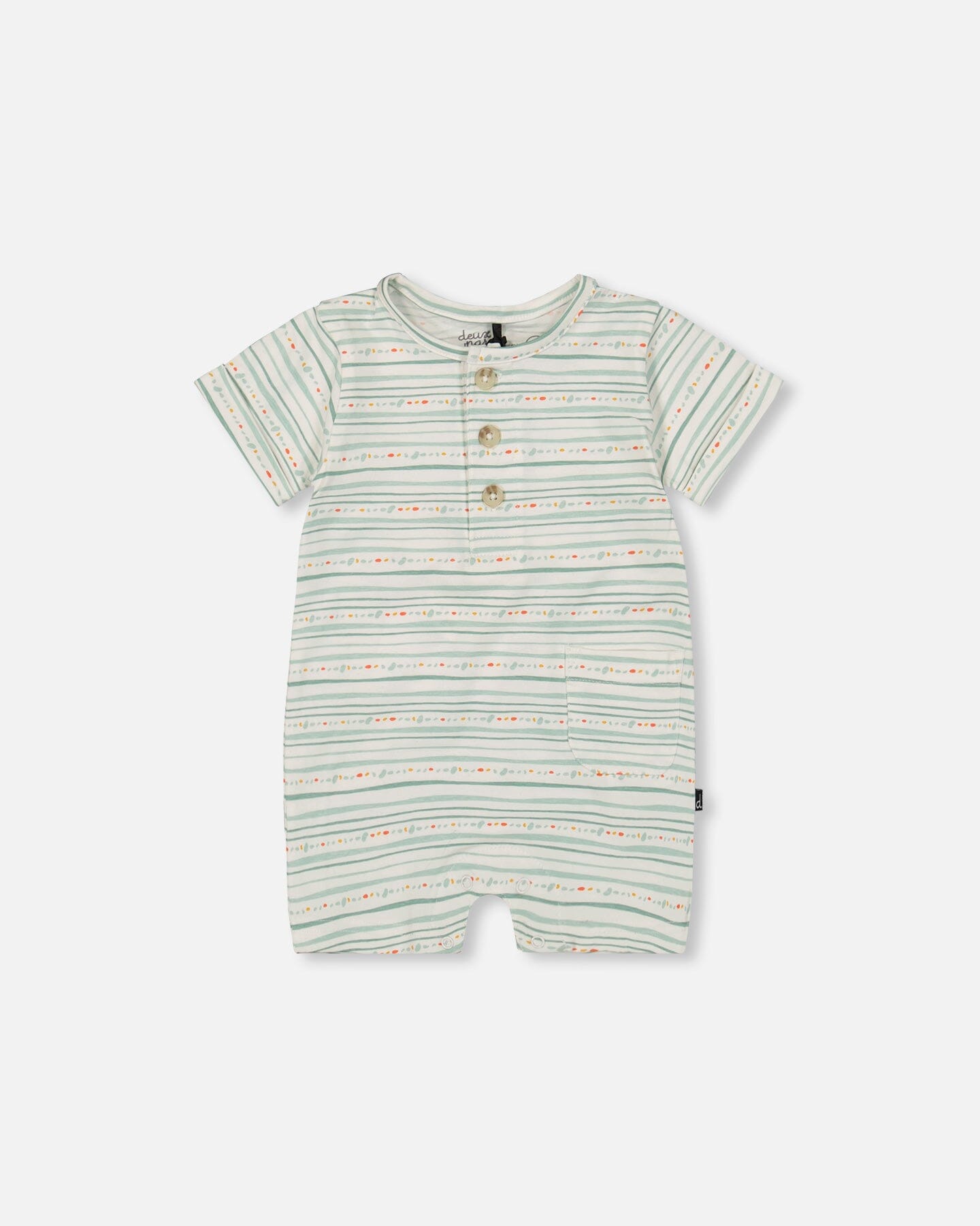 Organic Cotton Romper White Printed Mint Green Lines-0
