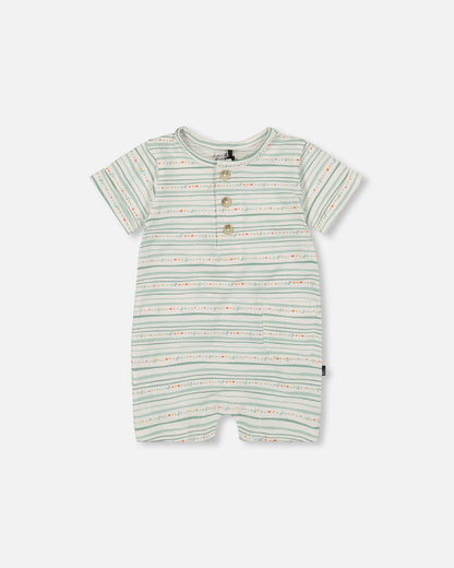 Organic Cotton Romper White Printed Mint Green Lines-0