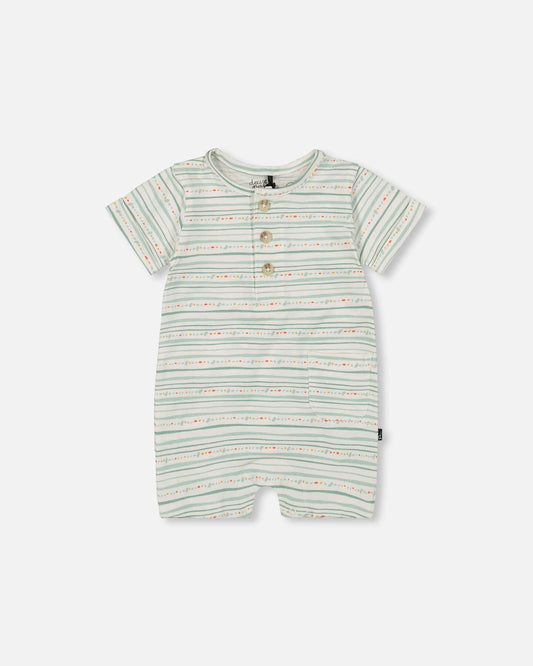 Organic Cotton Romper White Printed Mint Green Lines-0