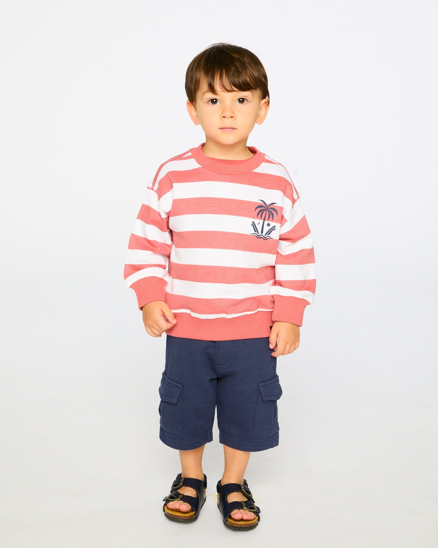 French Terry Sweatshirt Brick And White Stripes-2