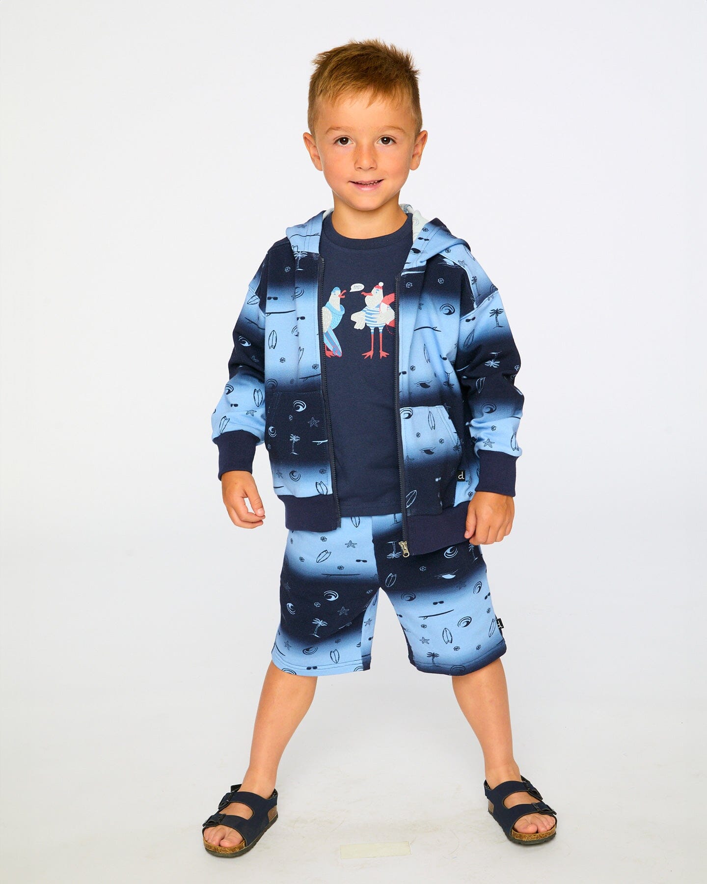 Hooded French Terry Cardigan Blue Gradient-1