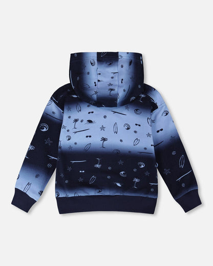 Hooded French Terry Cardigan Blue Gradient-2