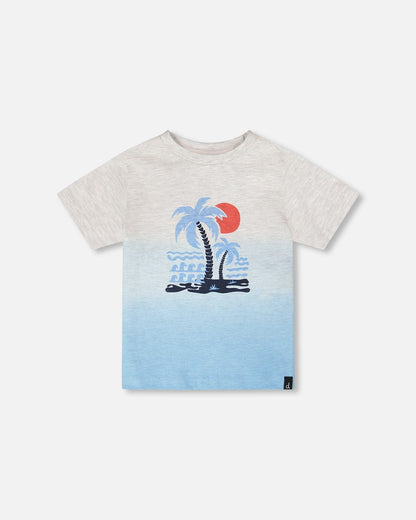 Organic Cotton Short Sleeve T-Shirt Grey Mix To Blue Gradient-0