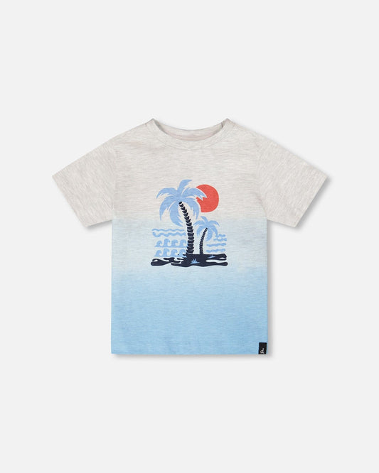 Organic Cotton Short Sleeve T-Shirt Grey Mix To Blue Gradient-0