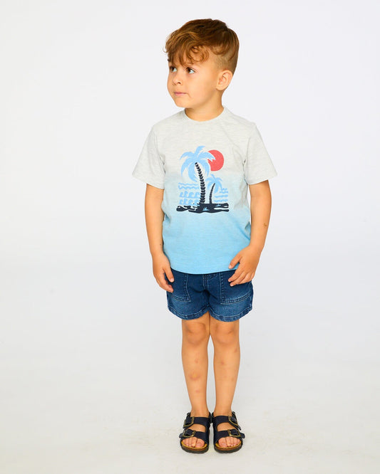 Organic Cotton Short Sleeve T-Shirt Grey Mix To Blue Gradient-1