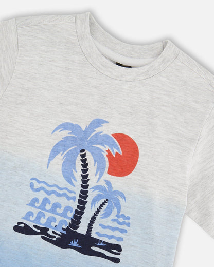Organic Cotton Short Sleeve T-Shirt Grey Mix To Blue Gradient-3
