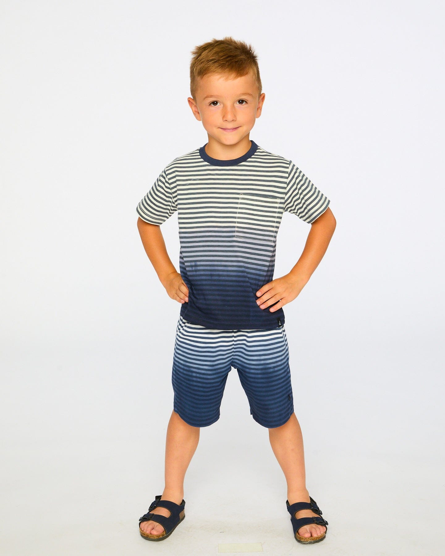 Organic Cotton Short Sleeve T-Shirt Blue Gradient Stripes-3