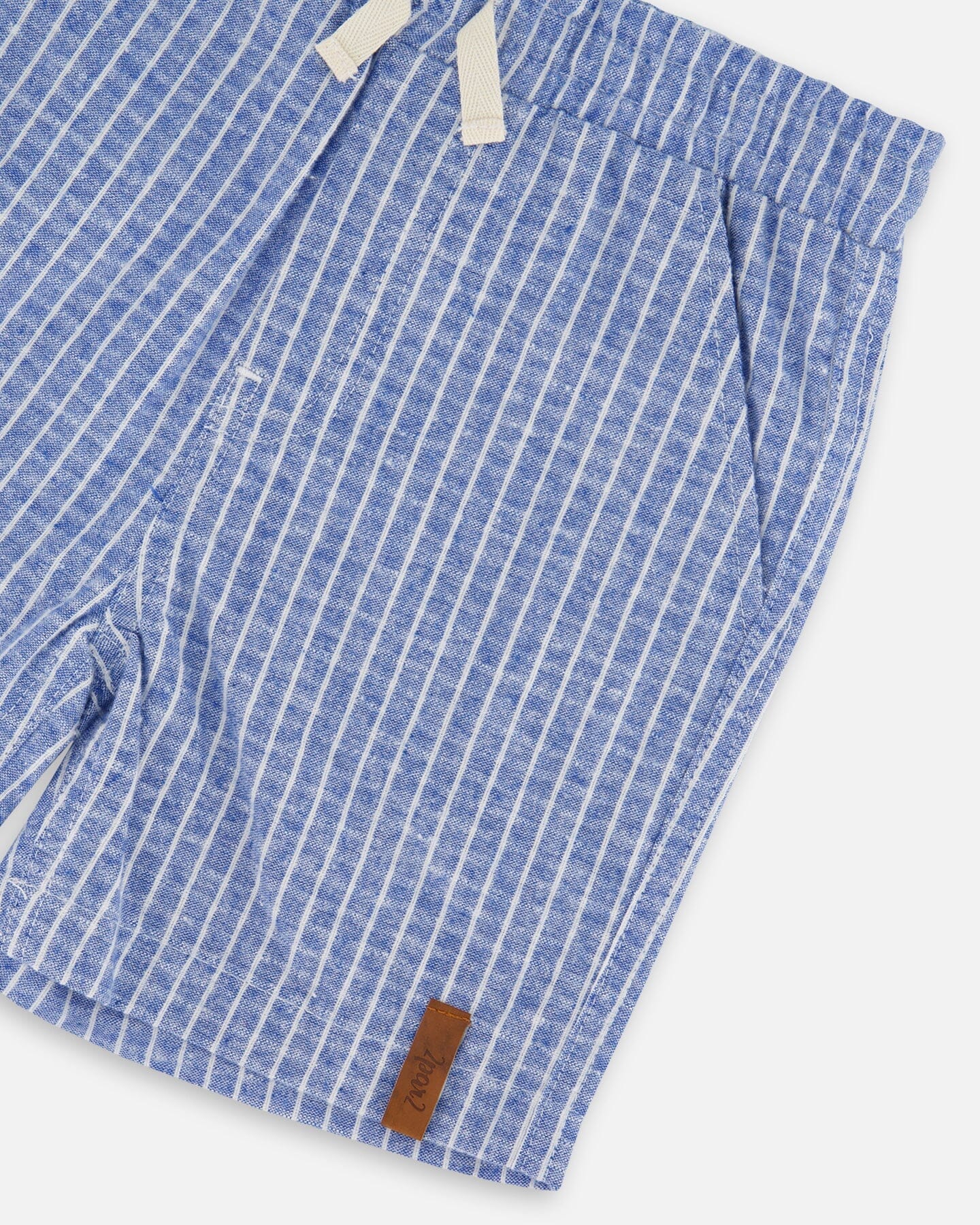 Printed Chambray Shorts Blue Denim Stripes-3