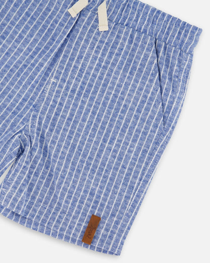 Printed Chambray Shorts Blue Denim Stripes-3