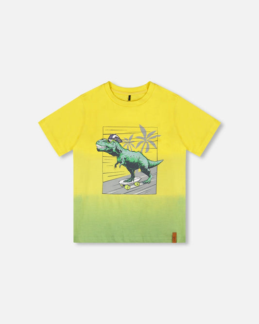 Organic Cotton Jersey T-Shirt With Print Yellow-0