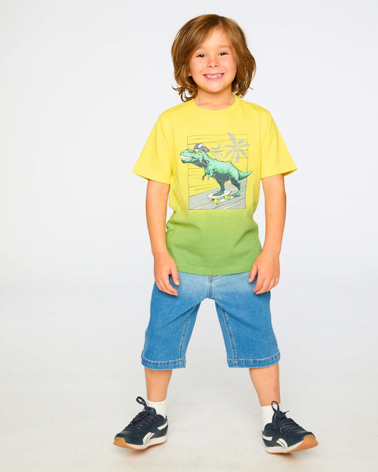 Organic Cotton Jersey T-Shirt With Print Yellow-1