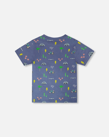 Organic Cotton Jersey T-Shirt Blue Bicycle Print-2