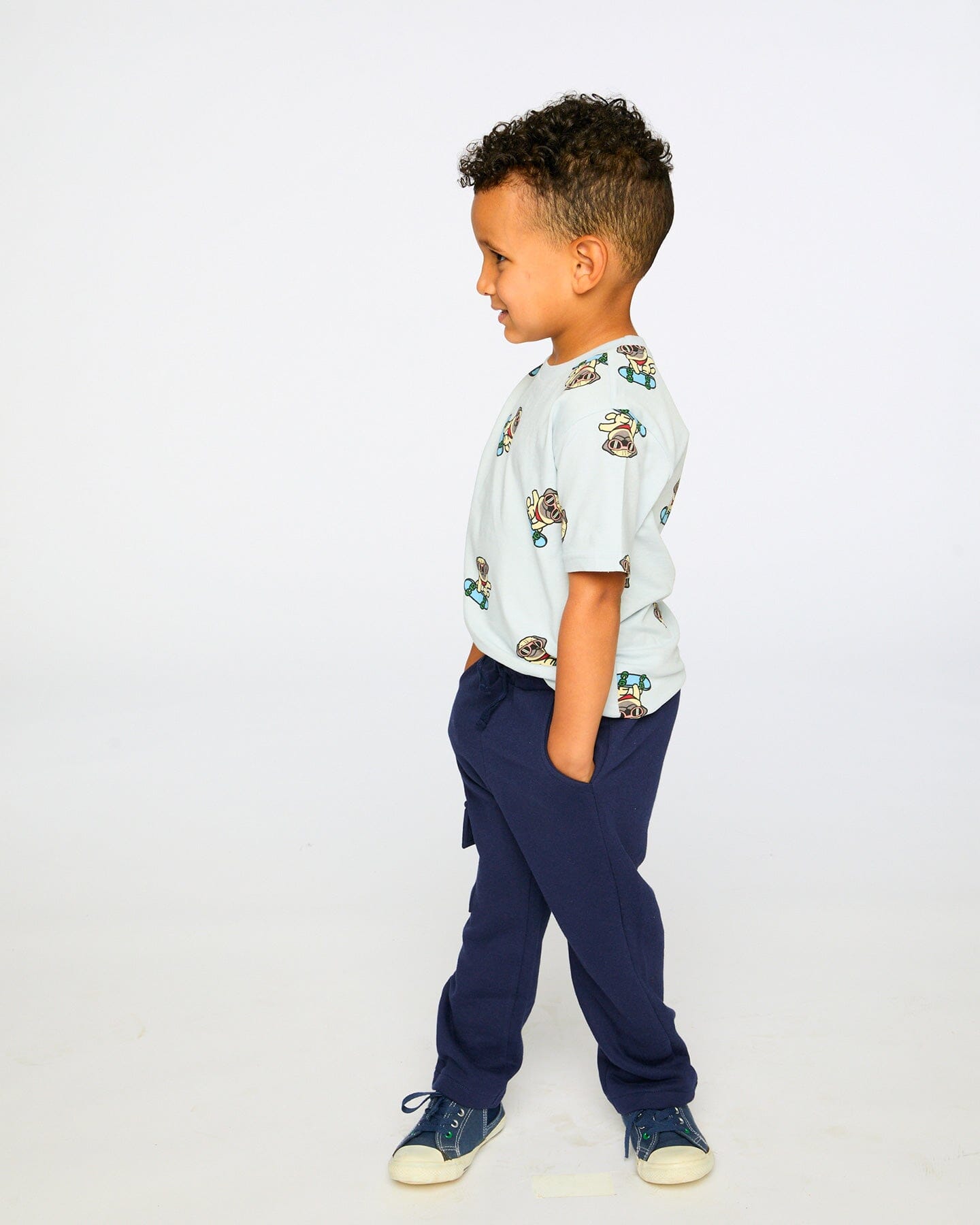 Organic Cotton Jersey T-Shirt Blue Pug Print-1