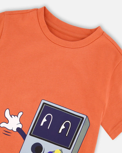 Organic Cotton Jersey T-Shirt With Print Orange-3