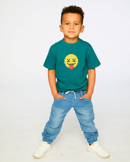 Organic Cotton Jersey T-Shirt With Print Dark Turquoise-2
