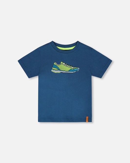 Organic Cotton Jersey T-Shirt With Print Dark Blue-0