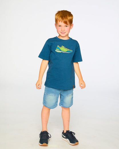 Organic Cotton Jersey T-Shirt With Print Dark Blue-1