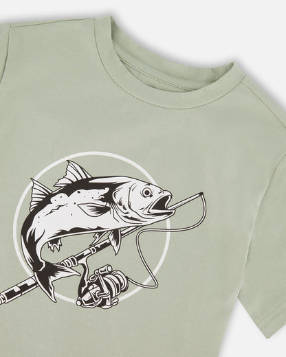Organic Cotton Jersey T-Shirt With Print Sage-4