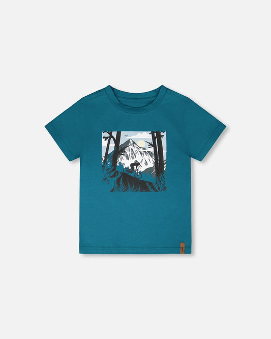 Organic Cotton Jersey T-Shirt With Print Atlantic Green-0