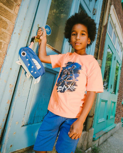 Organic Cotton Jersey T-Shirt With Bmx Print Orange-1
