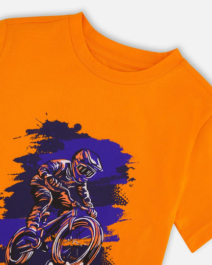 Organic Cotton Jersey T-Shirt With Bmx Print Orange-4
