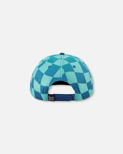 Cap Teal Printed Checkerboard-1