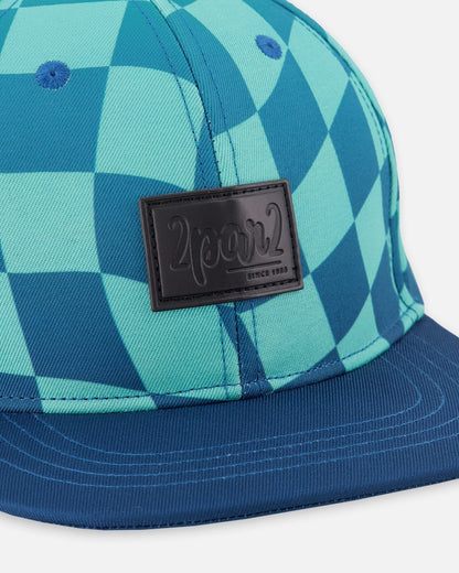 Cap Teal Printed Checkerboard-2