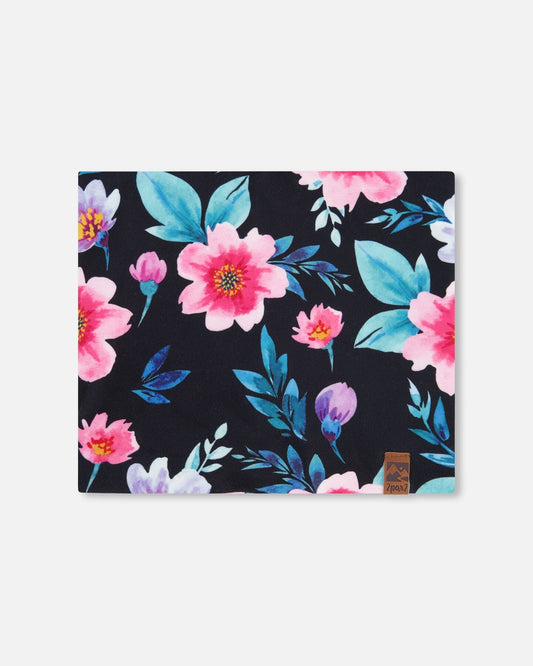 Stretch Jersey Neck Tube Black Printed Flowers-0