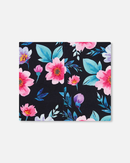 Stretch Jersey Neck Tube Black Printed Flowers-1