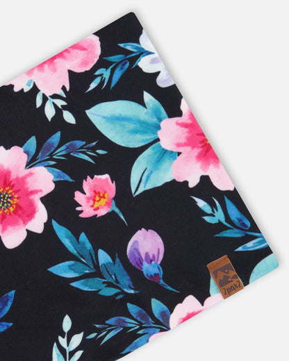 Stretch Jersey Neck Tube Black Printed Flowers-2