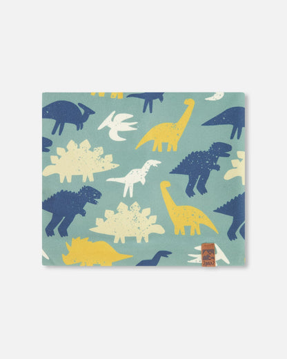 Stretch Jersey Neck Tube Green Dinosaur Print-0