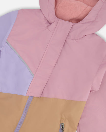 Insulated Mid-Season Jacket In Recycled Polyester Mauve, Lilac And Beige-2