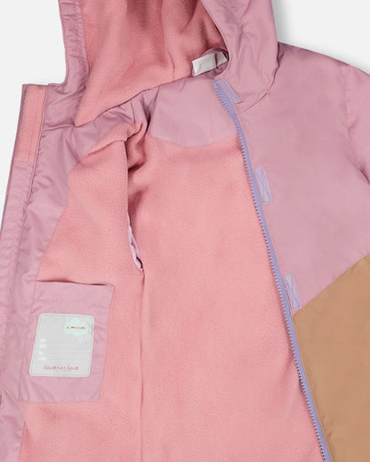 Insulated Mid-Season Jacket In Recycled Polyester Mauve, Lilac And Beige-3