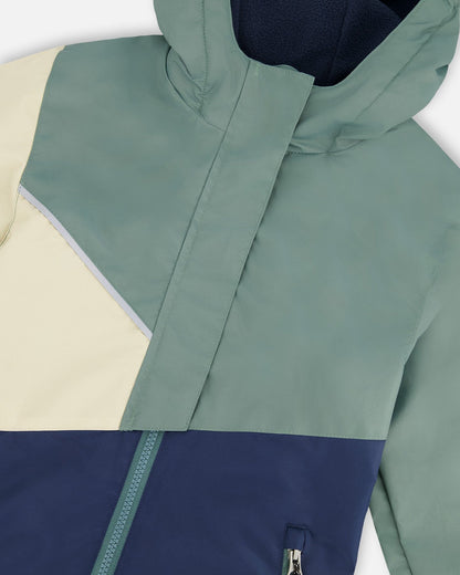 Mid-Season Jacket In Recycled Polyester Dark Green, Beige And Navy-4