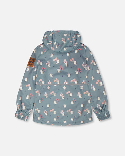 Two-Piece Mid-Season Outerwear Set Green Cat Print-2