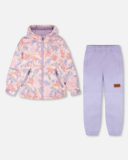 Insulated Two-Piece Mid-Season Outerwear Set Pink Flower Print-0