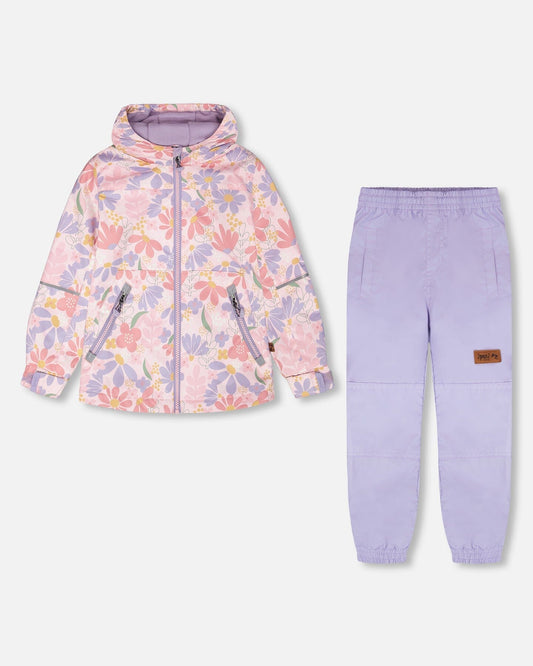 Insulated Two-Piece Mid-Season Outerwear Set Pink Flower Print-0