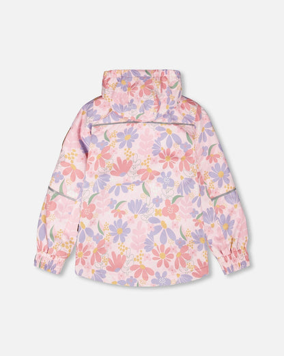 Insulated Two-Piece Mid-Season Outerwear Set Pink Flower Print-1