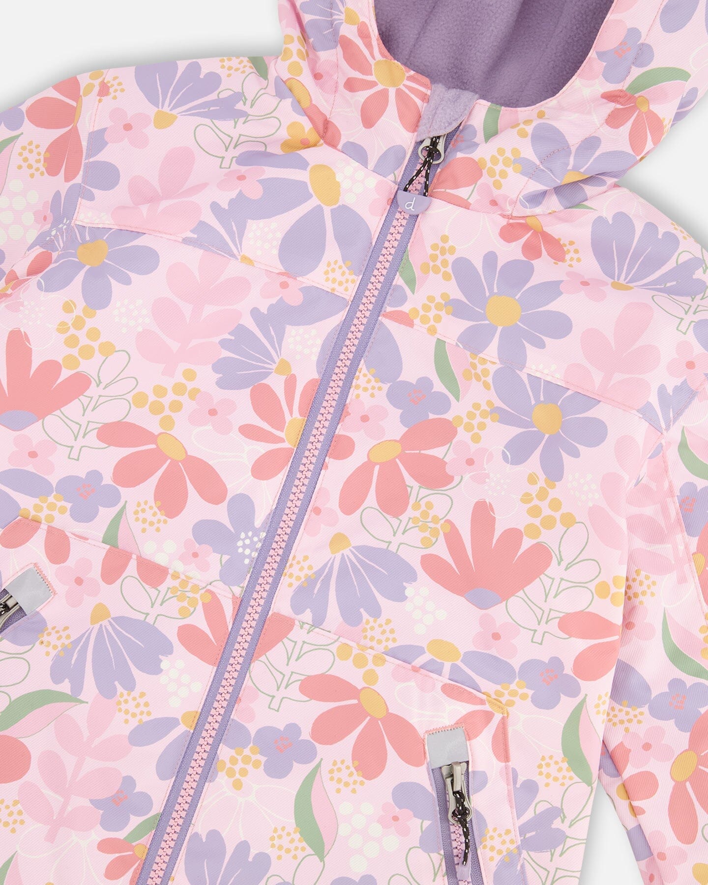 Insulated Two-Piece Mid-Season Outerwear Set Pink Flower Print-3