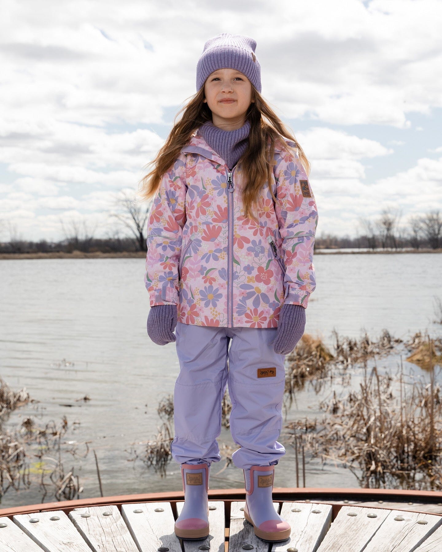 Two-Piece Mid-Season Outerwear Set Pink Flower Print-2