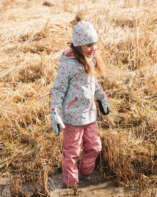 Two-Piece Mid-Season Outerwear Set Blue Mini Flower Print-1